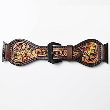 American Darling Floral Hand Tooled I watch Men Women Genuine Leather Strap